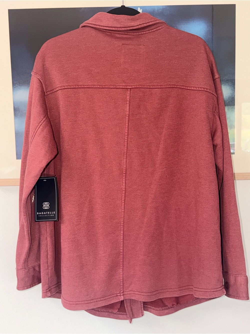 Bagatelle Raspberry French Terry Button down Shacket 1X - Picture 4 of 5